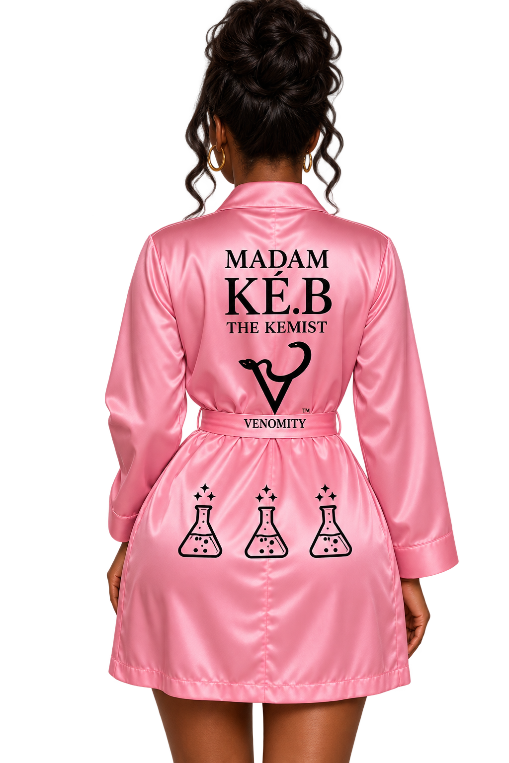 Venomity pink lab coat robe back view
